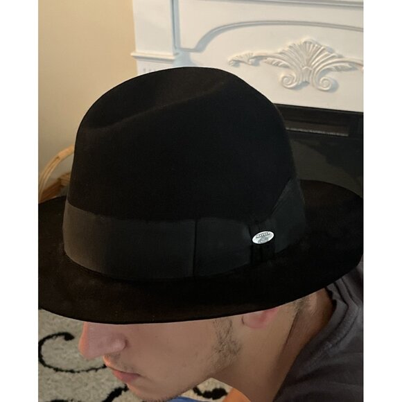 Mayser Men’s Black  Fedora Hat Wool EU 60 Germany Copenhagen US XL - Picture 1 of 6